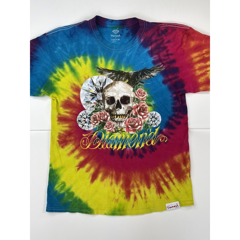 Diamond Supply Co Mens Skull Rose Tie Dye Graphic T-Shirt Medium Streetwear